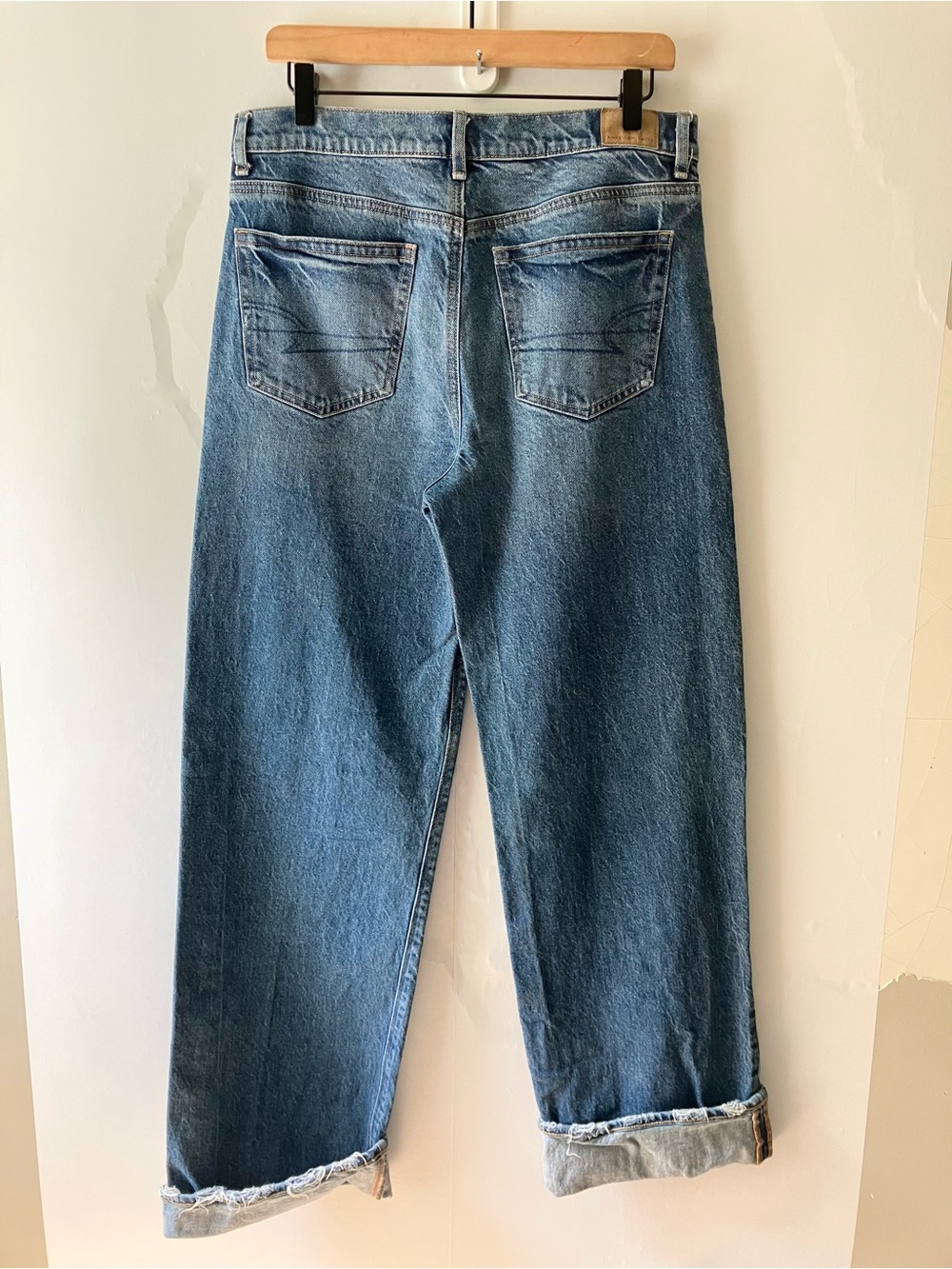 AMERICAN EAGLE Stovepipe Wide Leg Distressed Denim Sz 10 Long - Picture 4 of 10